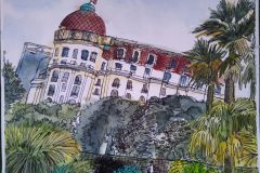 Nizza: Le Negresco. Aquarell mit Fineliner 24×32 cm