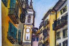 Nizza: Glockenturm. Aquarell mit Fineliner 32×24 cm