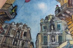 Palermo: Quattro Canti. Aquarell mit Fineliner 24x32 cm