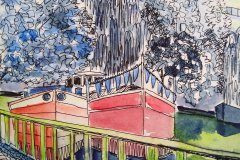 Berlin: Am historischen Hafen I. Aquarell mit Fineliner 32x24 cm