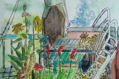 Berlin: Am historischen Hafen III. Aquarell mit Fineliner 32x24 cm