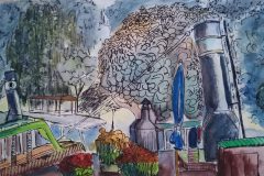 Berlin: Am historischen Hafen IV. Aquarell mit Fineliner  19,5x30 cm