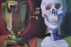 Studie: Samowar mit Totenkopf. Acryl 40×30 cm