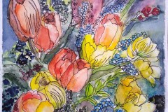 Frühlingserwachen I. Aquarell mit Fineliner 32×24 cm