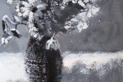 Grisaille-Studie: Vase mit Blumen. Acryl