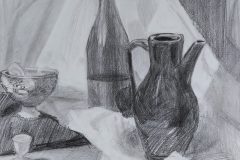 Studie: Stillleben Kanne & Flasche. Bleistift 42x30